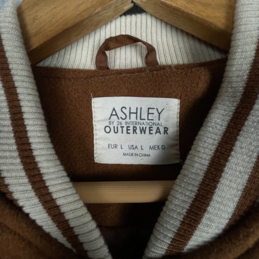 Mushroom Varsity Jacket Women Large Brown Butterfly Cottage Psychedelic Ashley - Picture 8 of 12